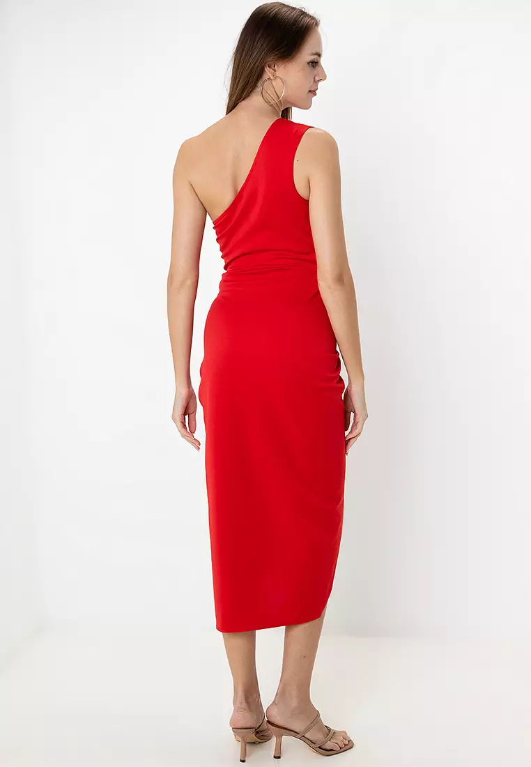 Asos one shoulder tuck midi dress top