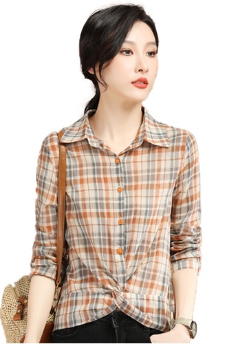 A-IN GIRLS multi Vintage Checkered Lapel Blouse 7A5B8AAD0E052EGS_1