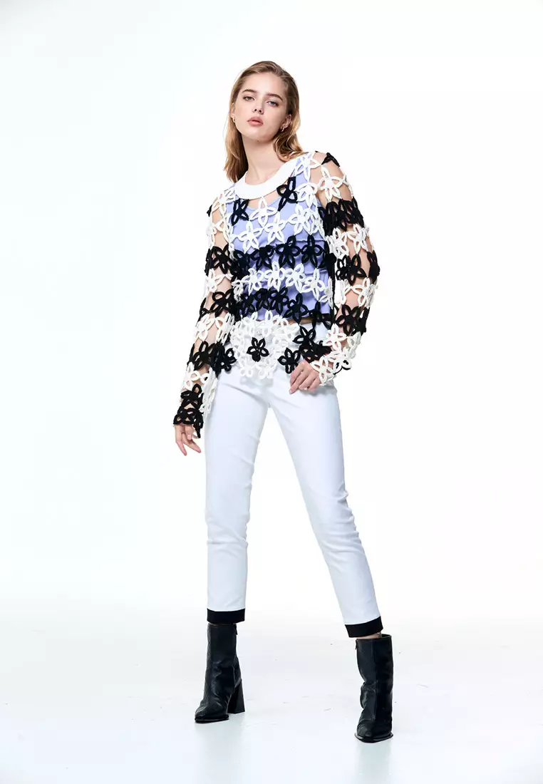 Slim Fit Smart Pants With Contrast Hem