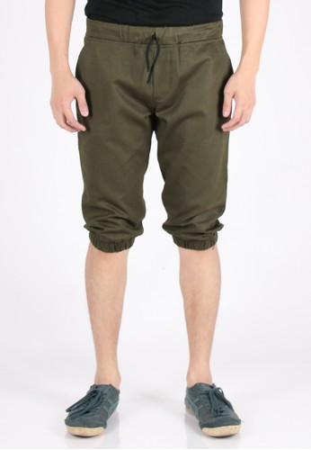 Cotton Twill Short Jogger Pants - Green Army