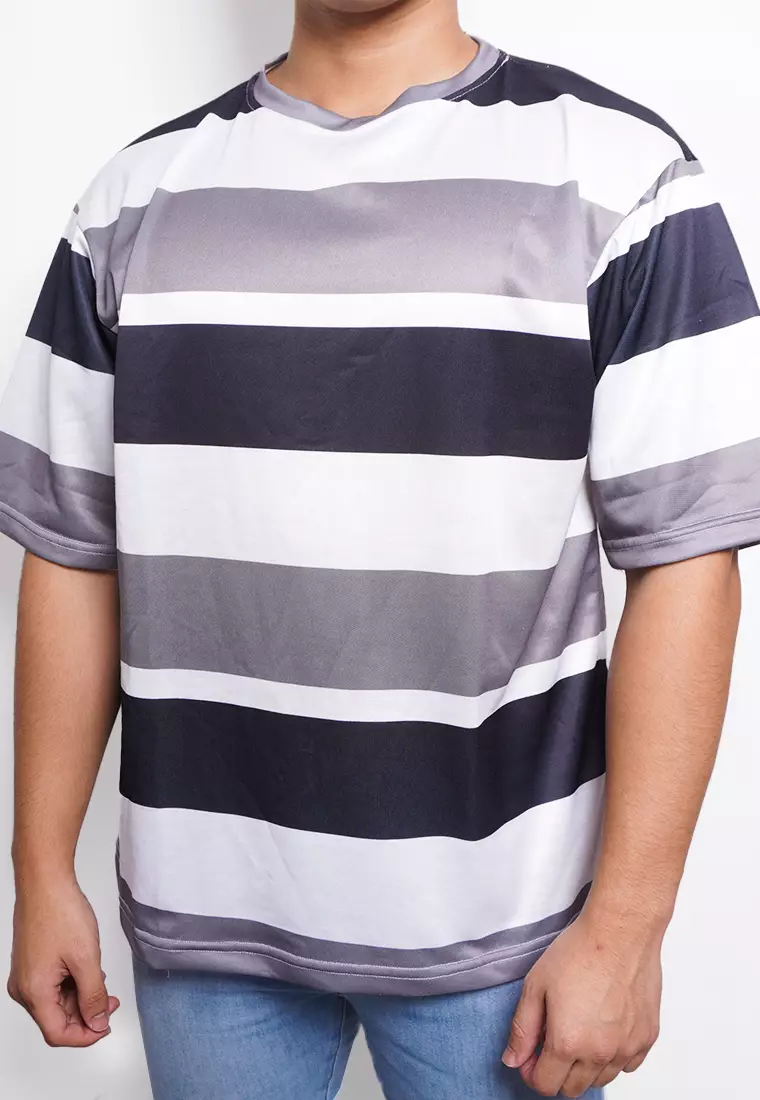 NX008 kaos oversize belang tipis stripe light scuba nade hitam abu putih