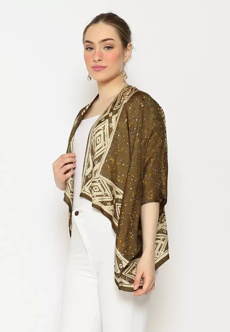 Rinjanie Batik - Outer Batik - Bolero Kotak Olive - Outer Wanita Modern - Batik Kekinian - Olive Green Series