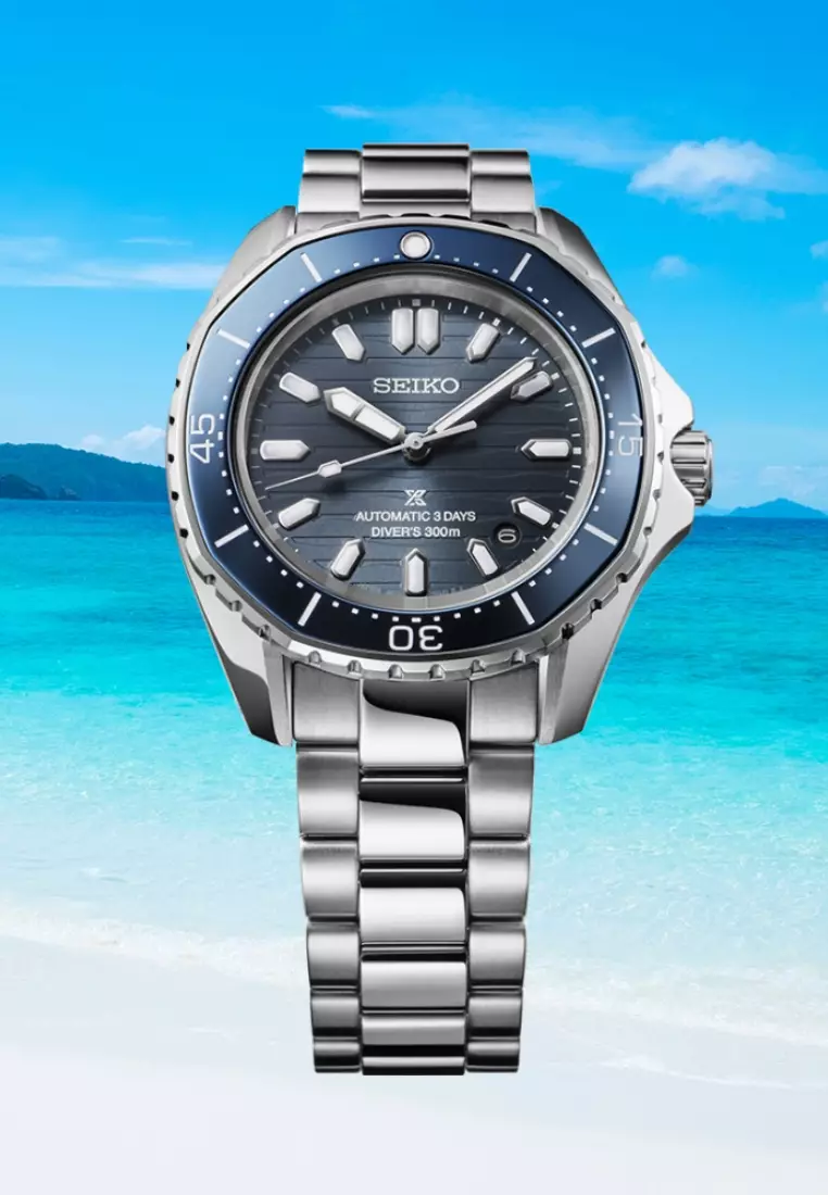 Seiko Prospex Polygonal Bezel Coastline Cobalt Stainless Steel Band Automatic 3 Days Diver's 300m Watch SPB483J1