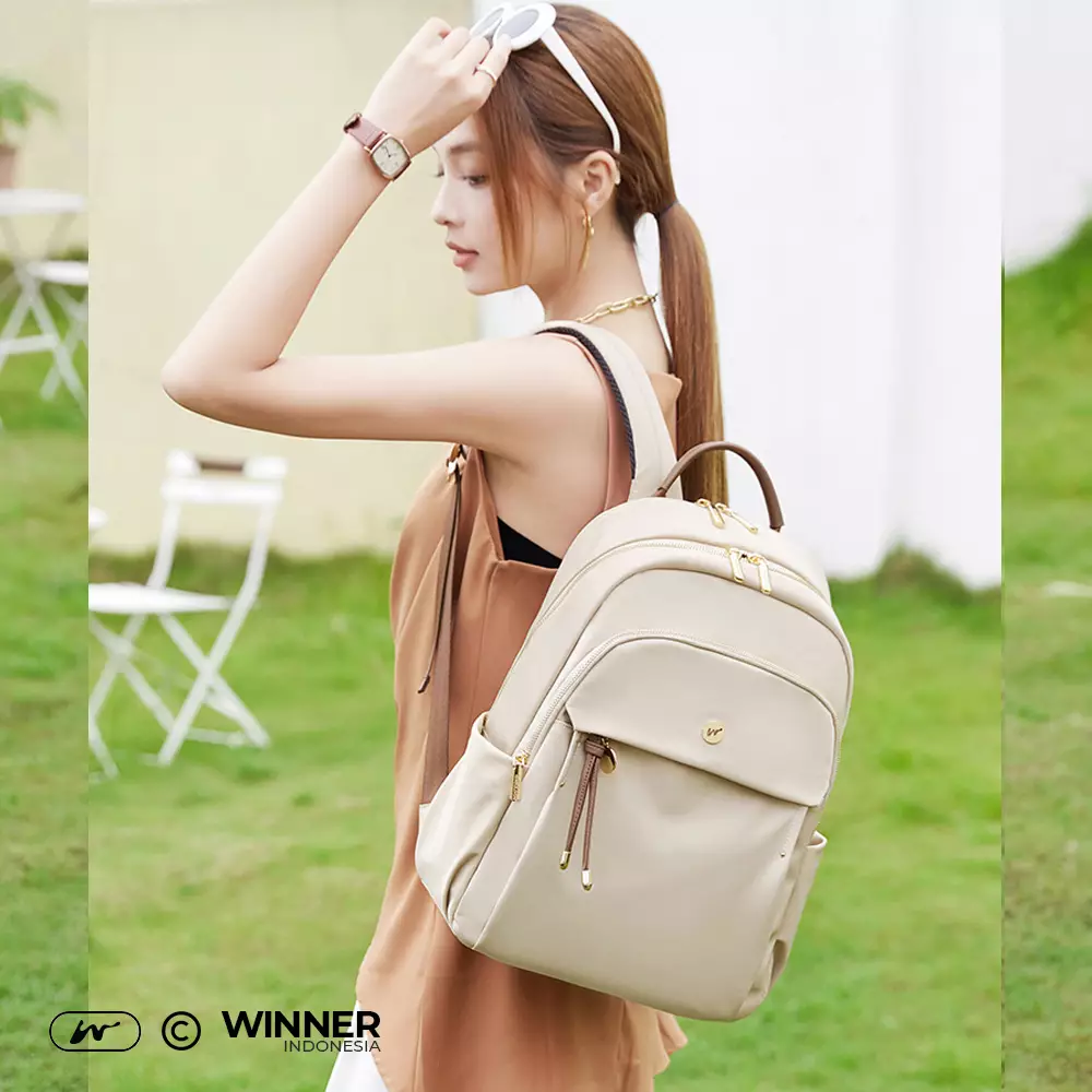WINNER Tas Ransel Laptop 14 inch Oxford Anti-Air Backpack Korean Style (T14-025-6558) - Warna Khaki 14 inch