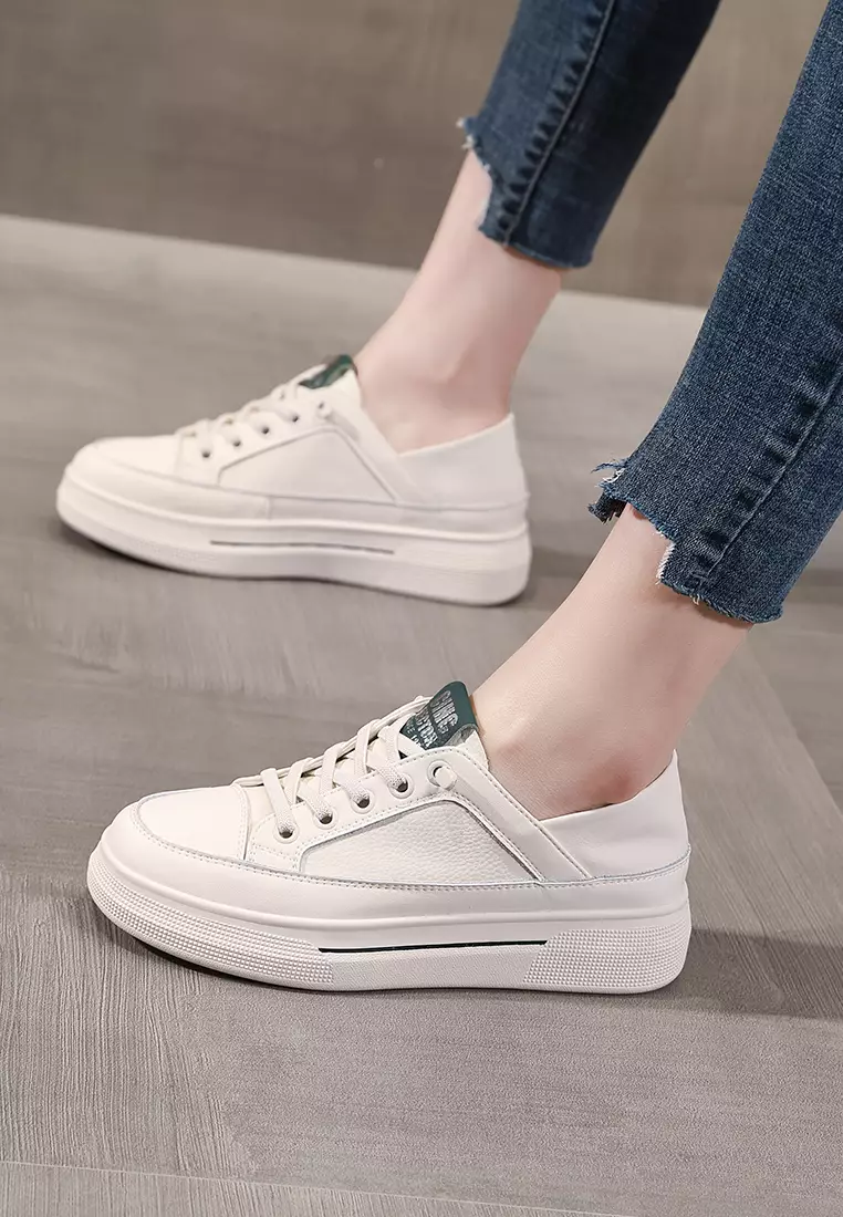 Genuine Leather Flat White Sneakers RX-Y5990