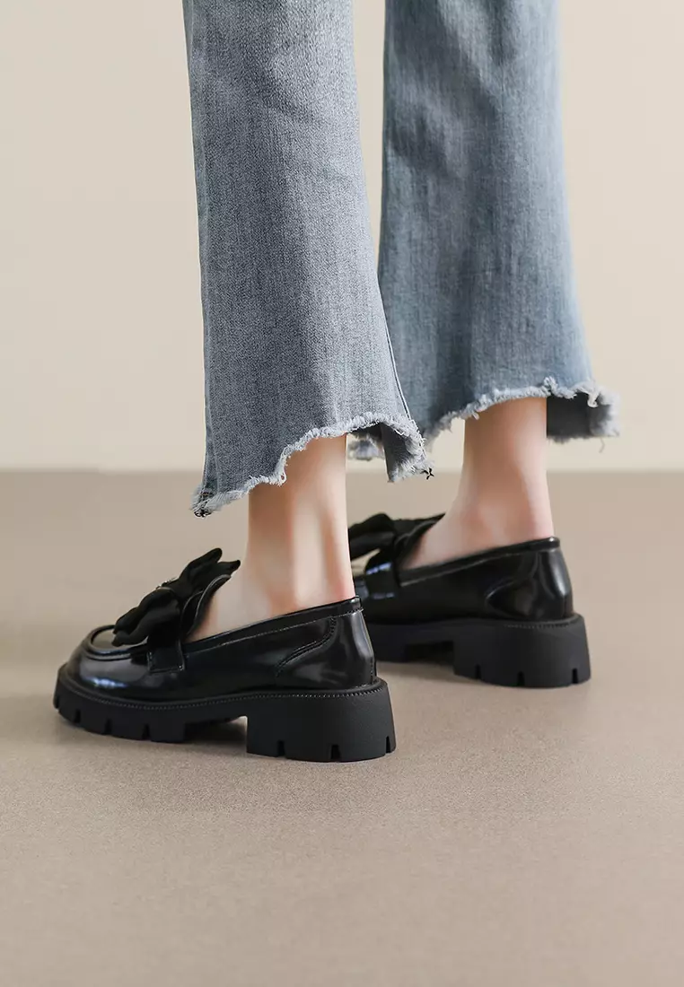 Platform Bow Microfiber Leather Loafers WW193-5
