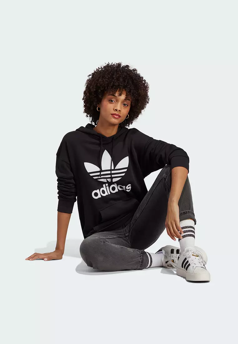 Adidas trefoil shop hoodie black womens