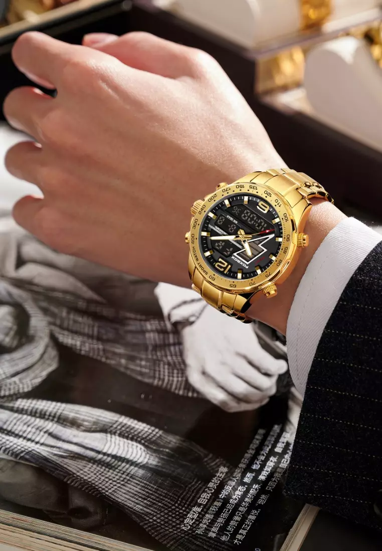 LIGE FOXBOX Unisex IP Gold Color Stainless Steel Diver's Analogue ...