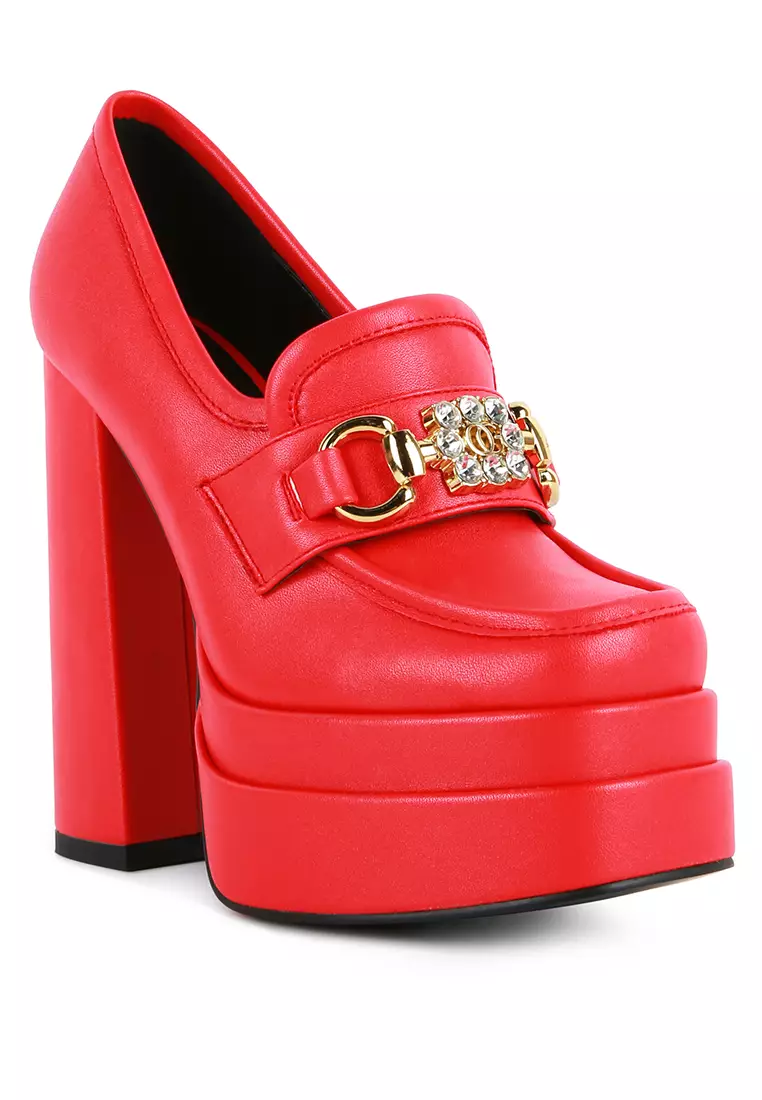 Buy London Rag Red Embellished High Platform Loafers 2024 Online