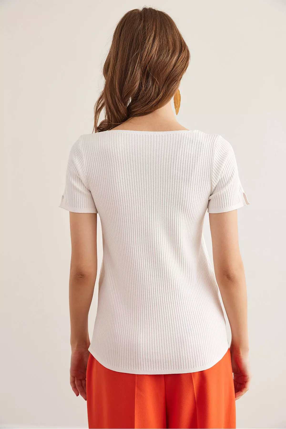 Women'S White Collar And Sleeve Cutout Detailed Knitwear Blouse Blz- 19002884