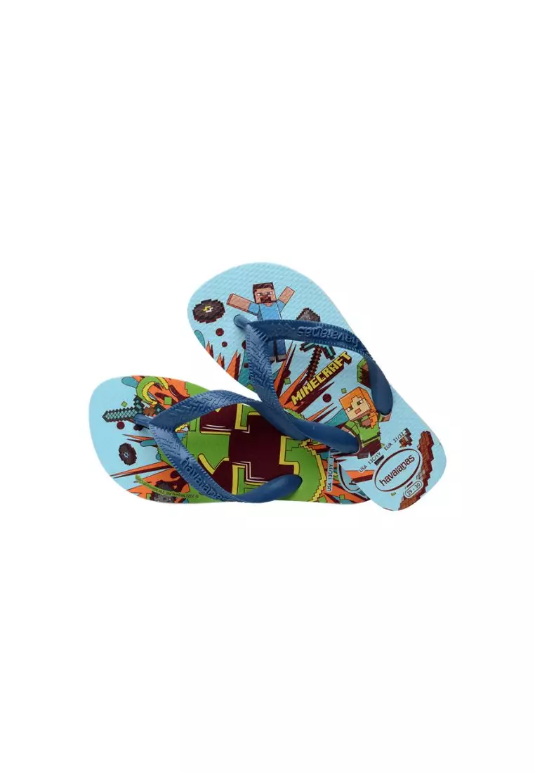 Kids Minecraft Flip Flops - White/ Blue Comfy
