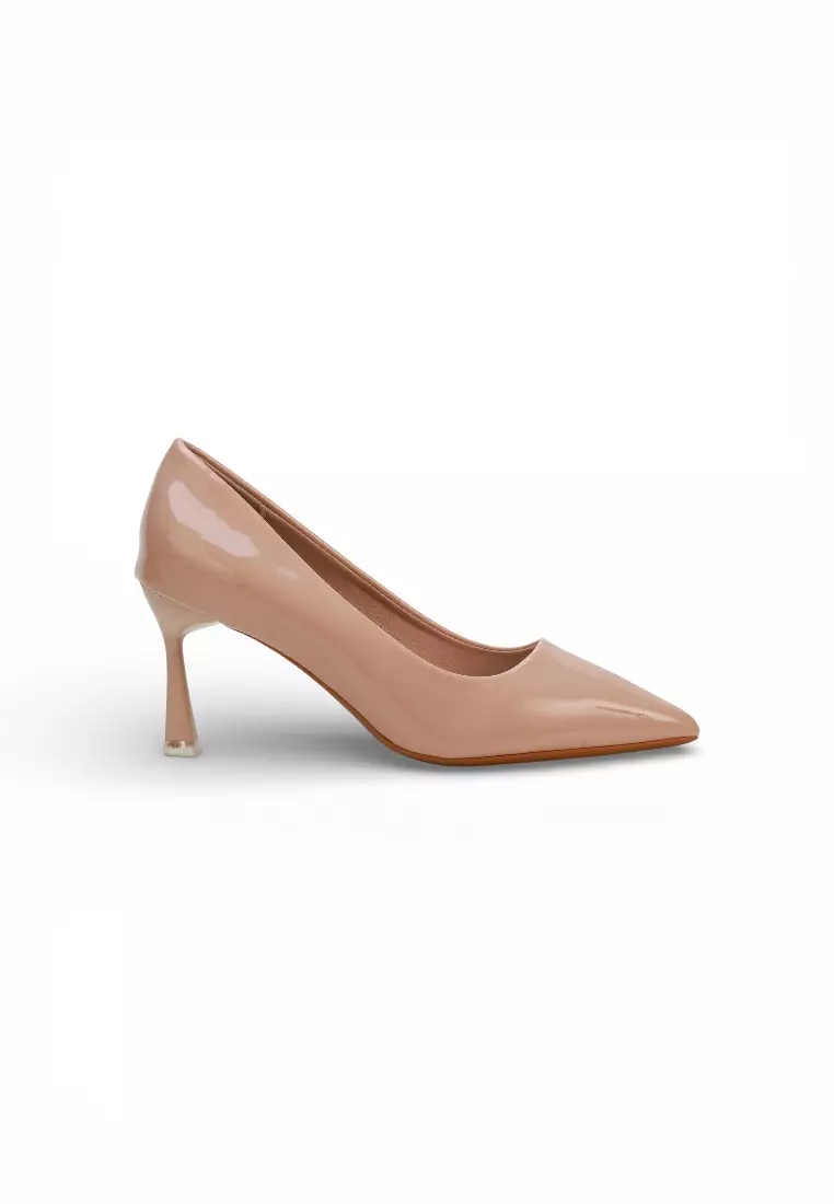 Ruby Luxe Pointed Heels Women Patent High Heel Court Shoes 11 in Nude Beige