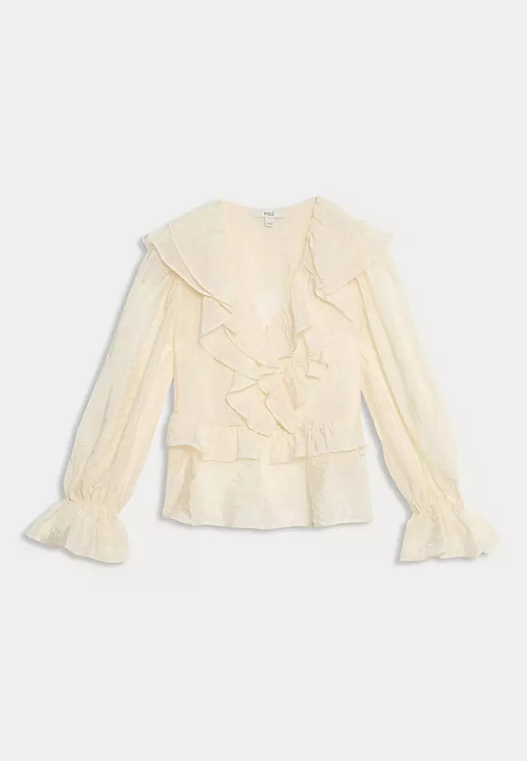 V-Neck Frill Detail Blouse