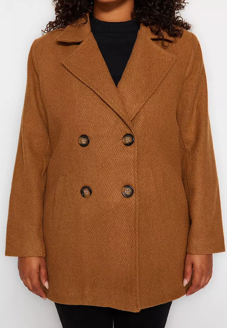 Plus Size Lined Double Closed Stamp Coat