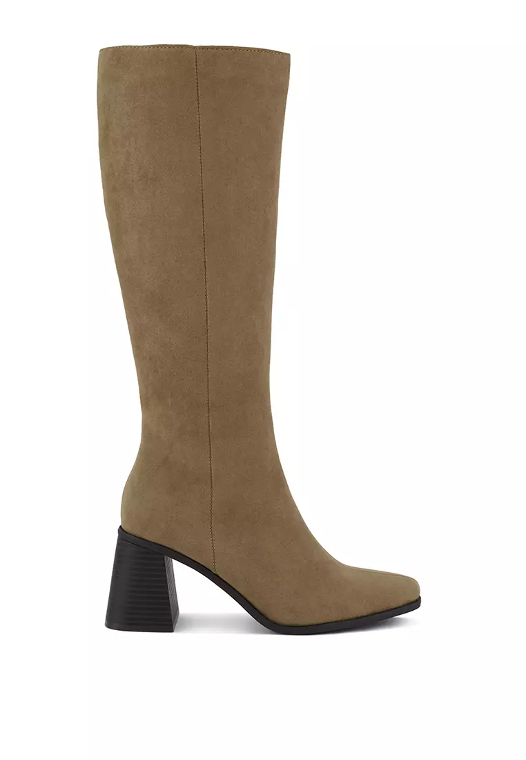 Discount on London Rag  shoes - SKU: Taupe Faux Leather Block Heel Calf Length Boots