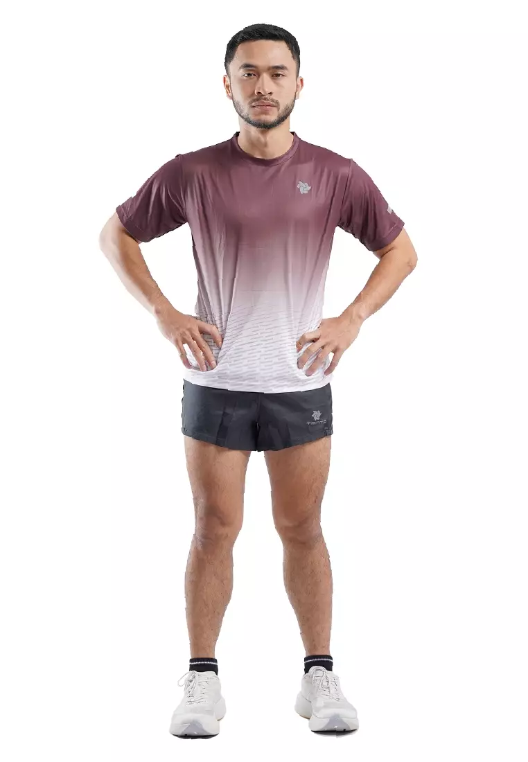 Tiento Baju Lari Ringan Jersey Running Anti UV Pria Dry Fit Lengan Pendek Airlite Mahogany