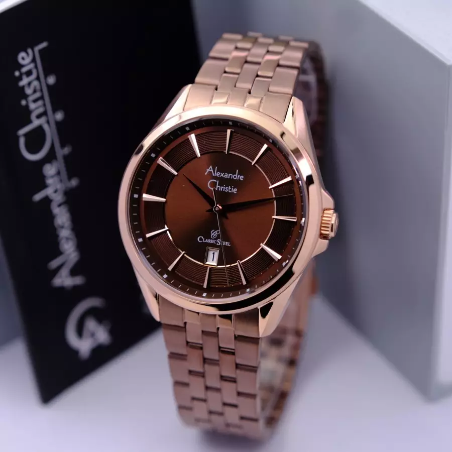 Alexandre Christie 8703 Rantai Coklat Rosegold Cowok
