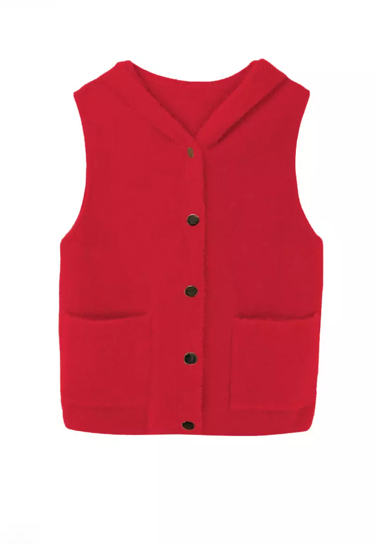 Red on sale sleeveless jacket