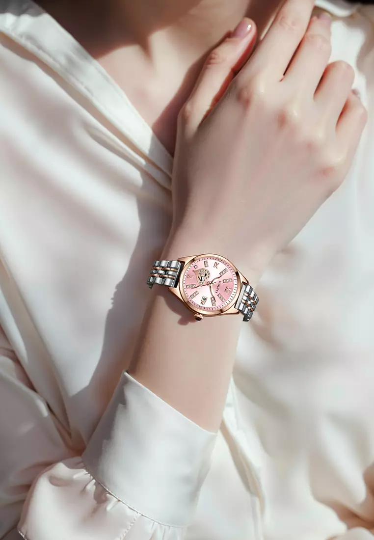 Jam Tangan Wanita 6000 Calendar Berlian Elegan Santai Jam Tangan Cewek rosepink