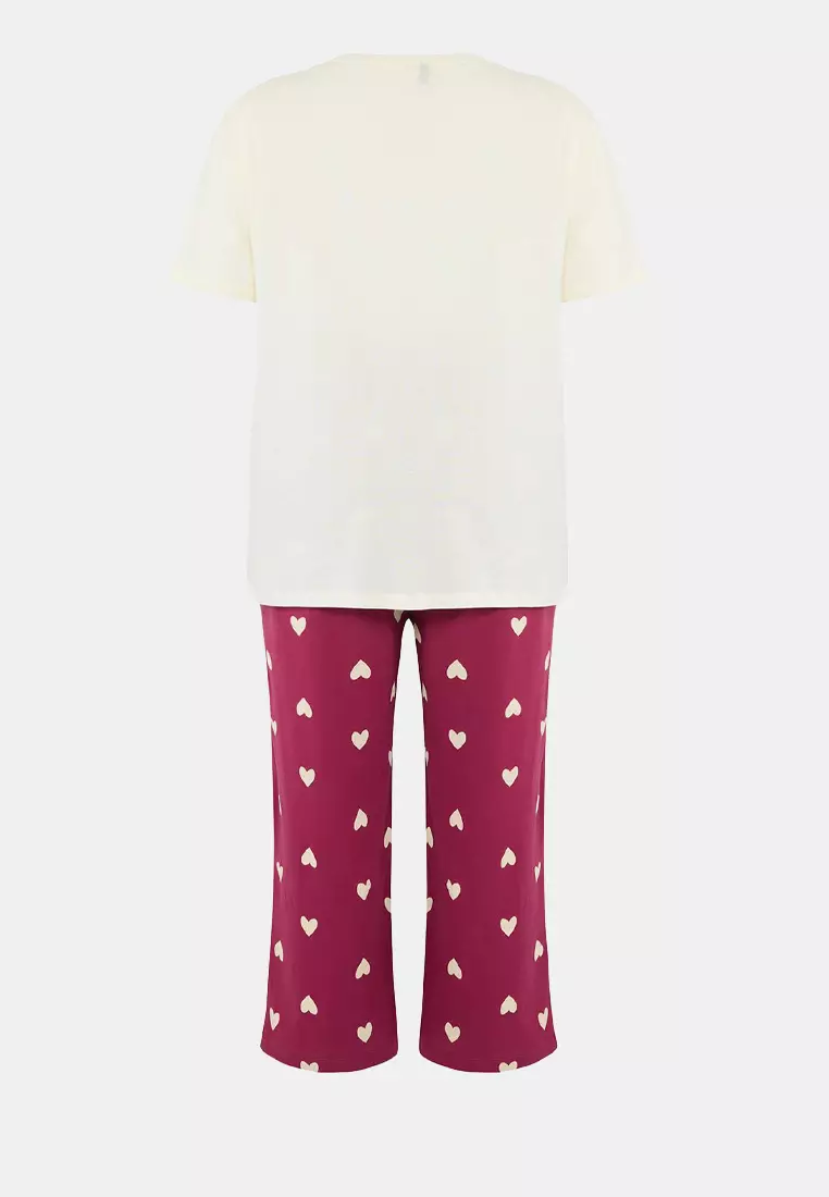 Plum Heart Pattern Capri Knitted Pajamas Set Tbbss25Ai00002