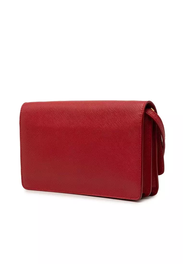 Pre-Loved Prada Saffiano Lux Bow Wallet On Strap