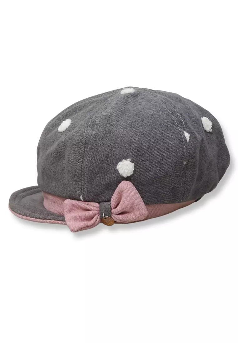 Zello Topi Beret Anak Perempuan Motif Pita Polkadot Children Hat Retro Design Material Cotton ORIGINAL - Gray