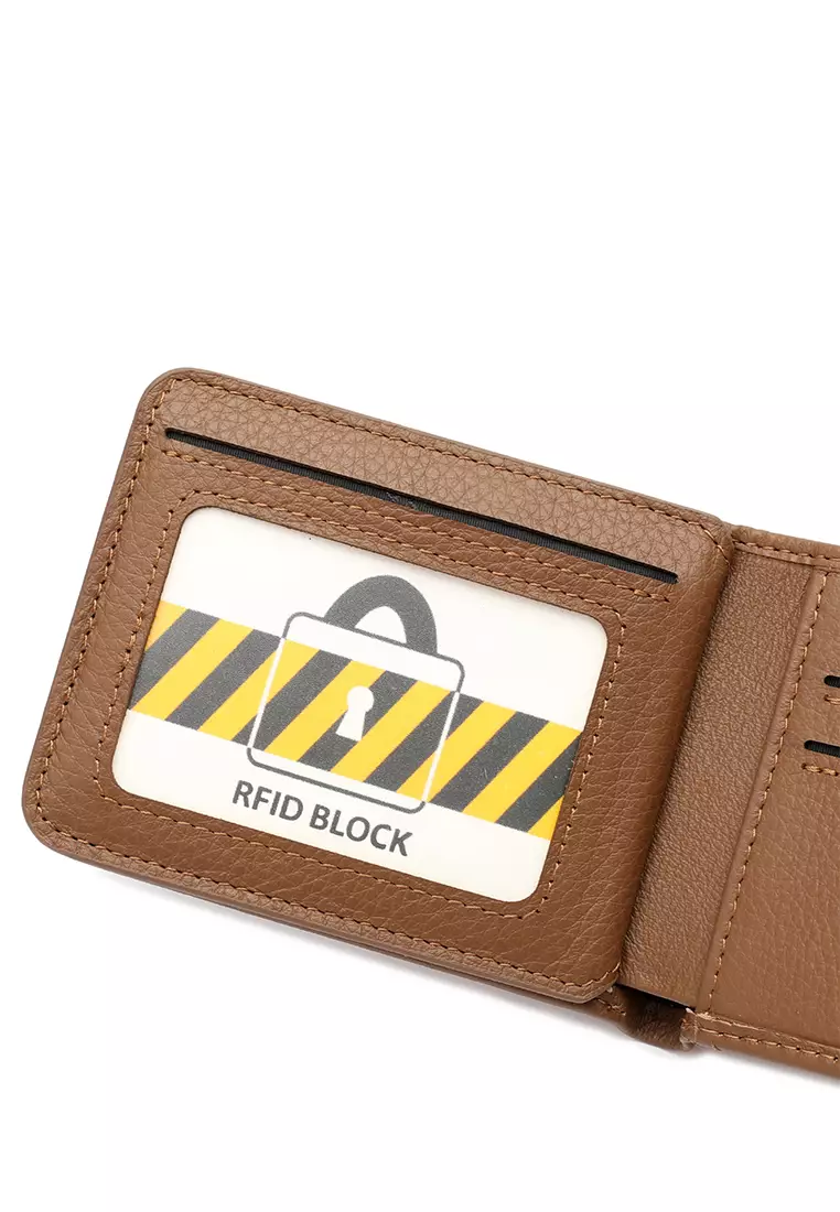 Men's RFID Genuine Leather Bi Fold Center Flap Short Wallet