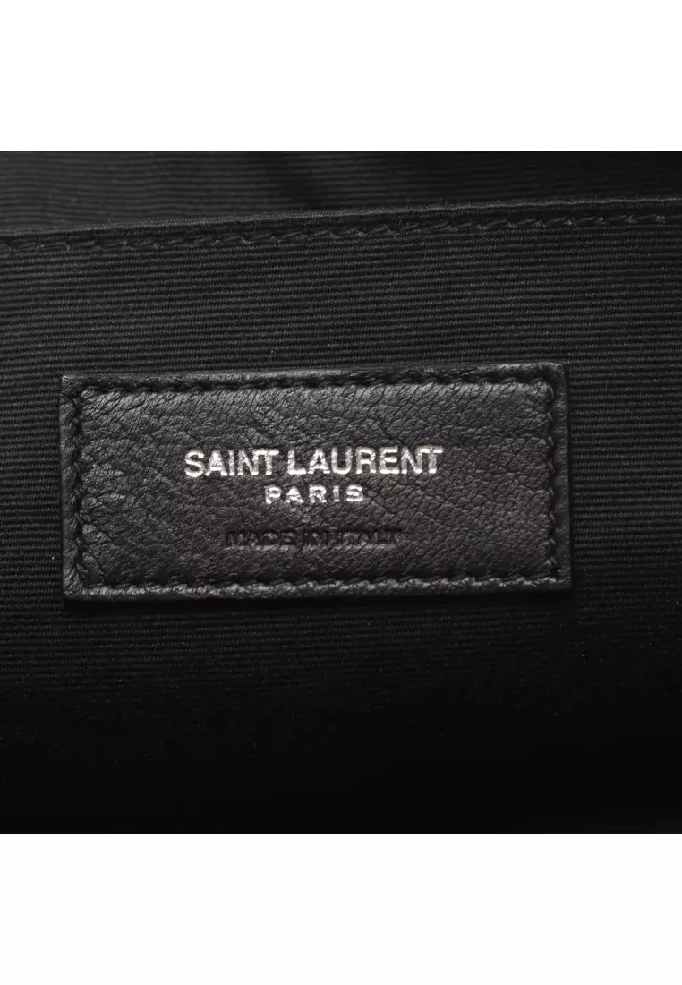 Pre-Loved SAINT LAURENT PARIS RIVE GAUCHE Liv Gauche Clutch bag canvas leather ivory black