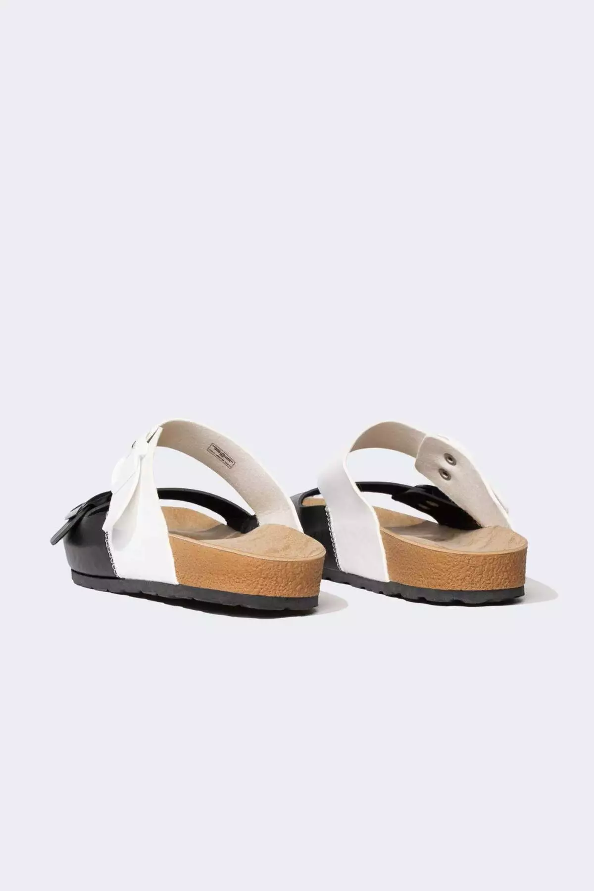 Men's Faux Leather Slippers - Flat Sole, Double Band, C3754AX24HS