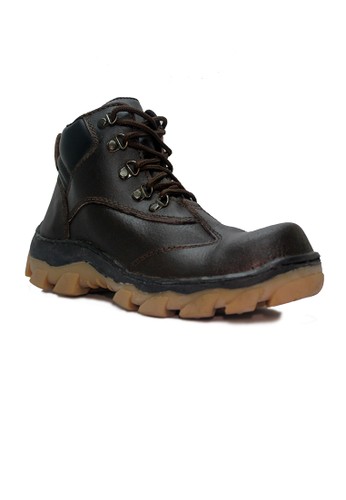 Cut Engineer Safety Boots Steel Genuine Leather Dark Brown