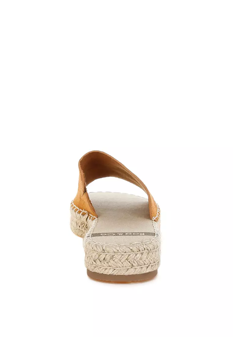 Sepatu Flat Espadrille Kulit Lembut Asli Warna Tan Muda