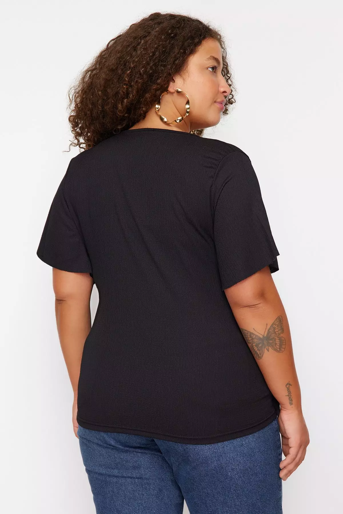 Plus Size Double Breasted Tie Detailed Blouse