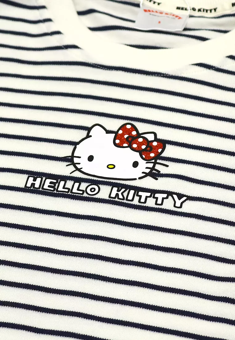 Ladies Licensed Graphic Stripes T-Shirt Hello Kitty
