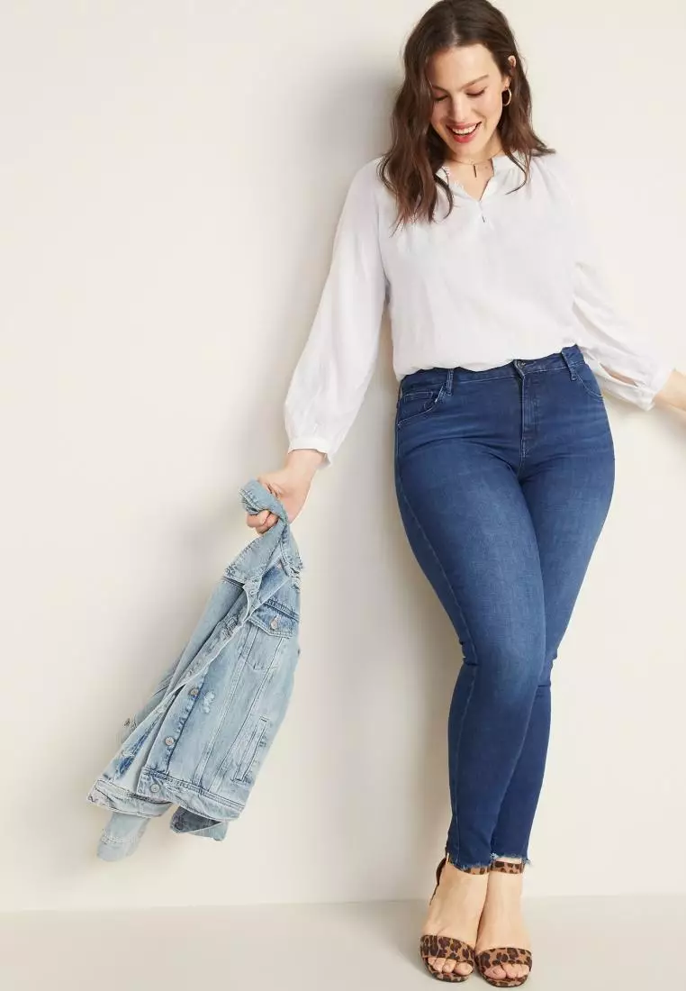 Mid-Rise Built-In Sculpt Rockstar Raw-Hem Super Skinny Jeans for Women