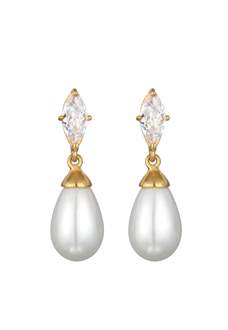 Anting Perhiasan Perak 925 Wanita Stud Zirconia Mutiara Gold Plated