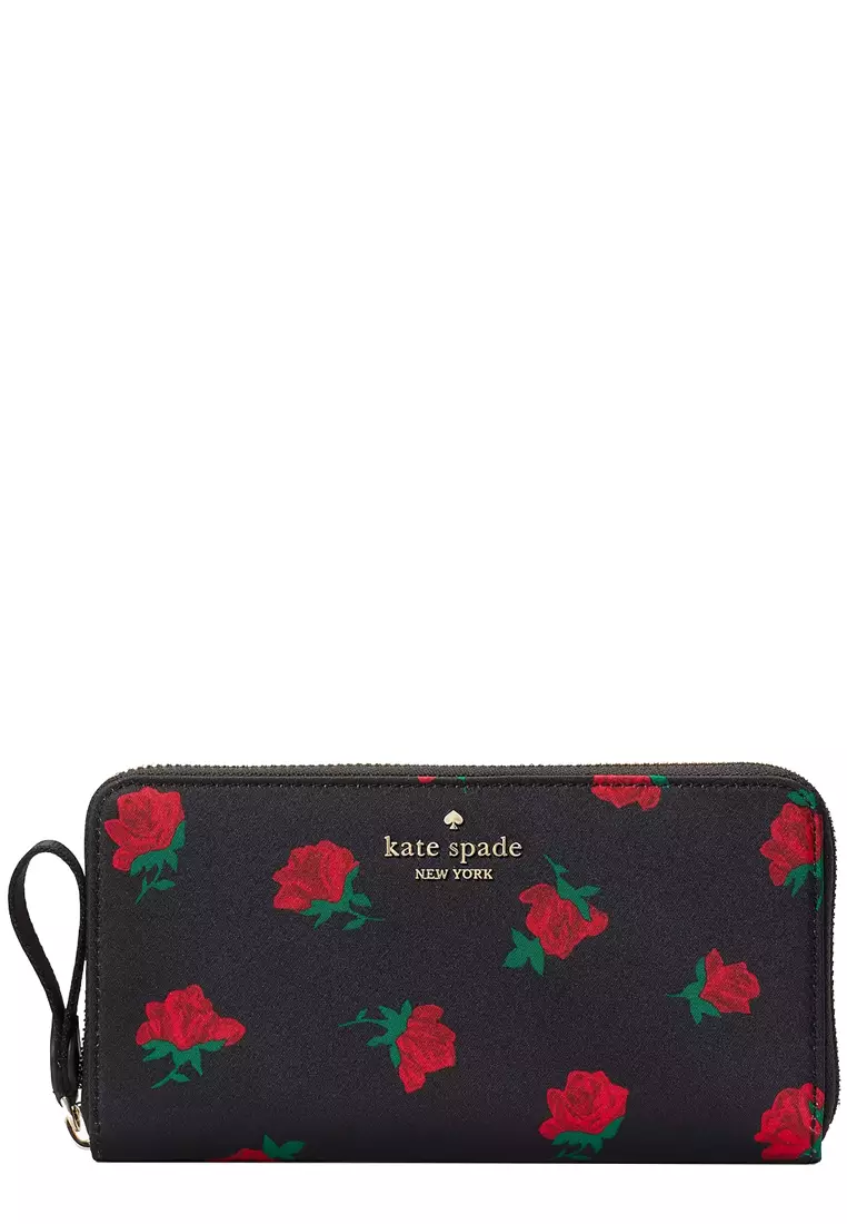 Kate Spade Chelsea Rose Toss Printed Large Continental Wallet in Black Multi ke616