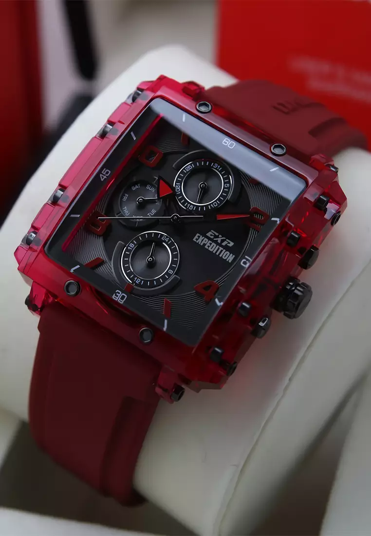 Expedition Jam Tangan Analog Wanita - Transparent Red - Rubber Strap - 6808MFRIGBARE