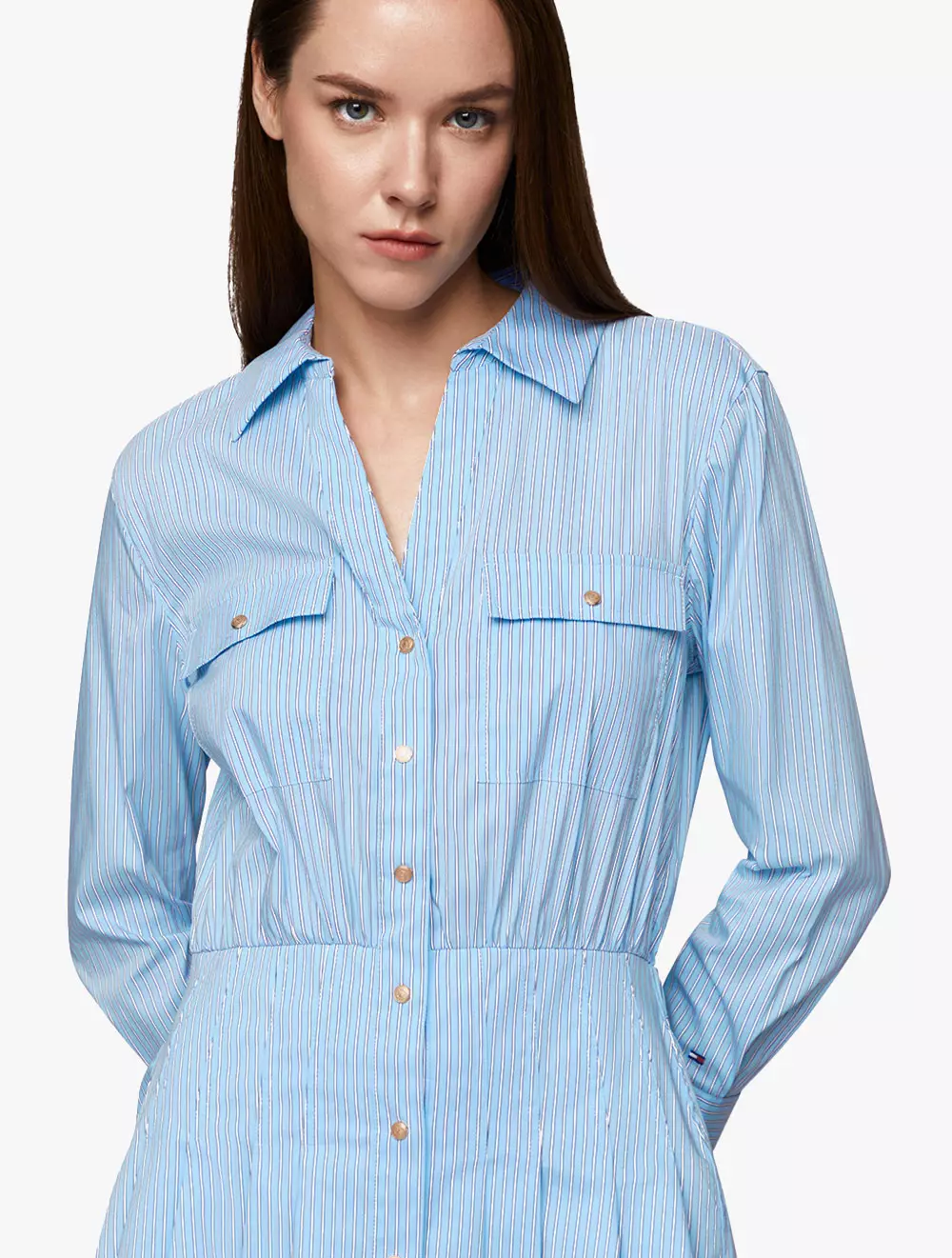 Tommy Hilfiger - Asia Fit Stripe Pleated Shirt Dress - Blue - Blue