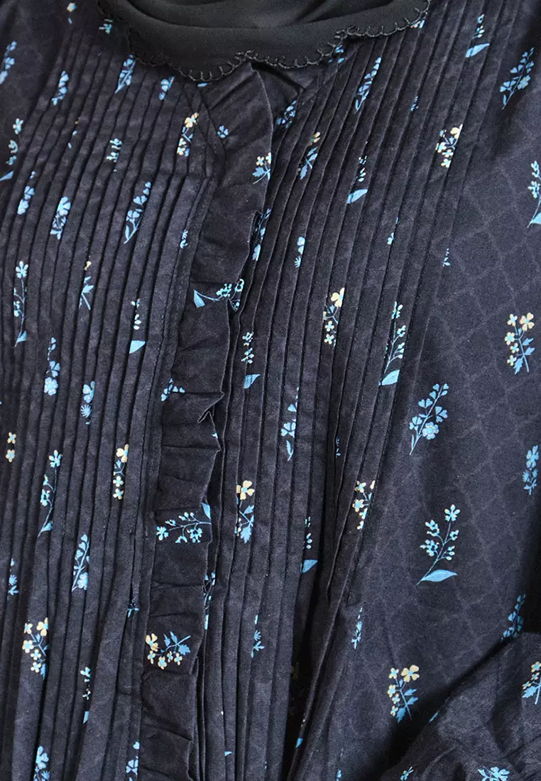 PREMIUM COTTON Gurindam Blouse & Skirt - Black/Blue
