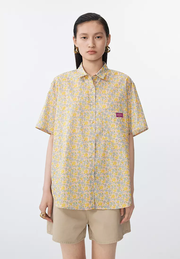 Loose Fit Floral Print Short-Sleeve Blouse