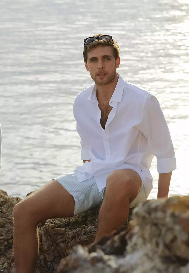 White long sleeve outfit mens top