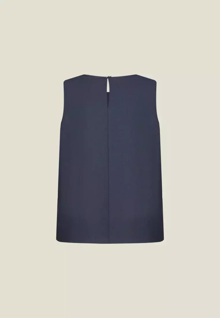 G2000 Sleeveless Gradient Pleat Puff Shoulder Blouse