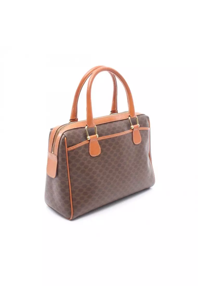 Pre-Loved Celine Macadam Handbag mini boston bag PVC leather Dark brown Brown