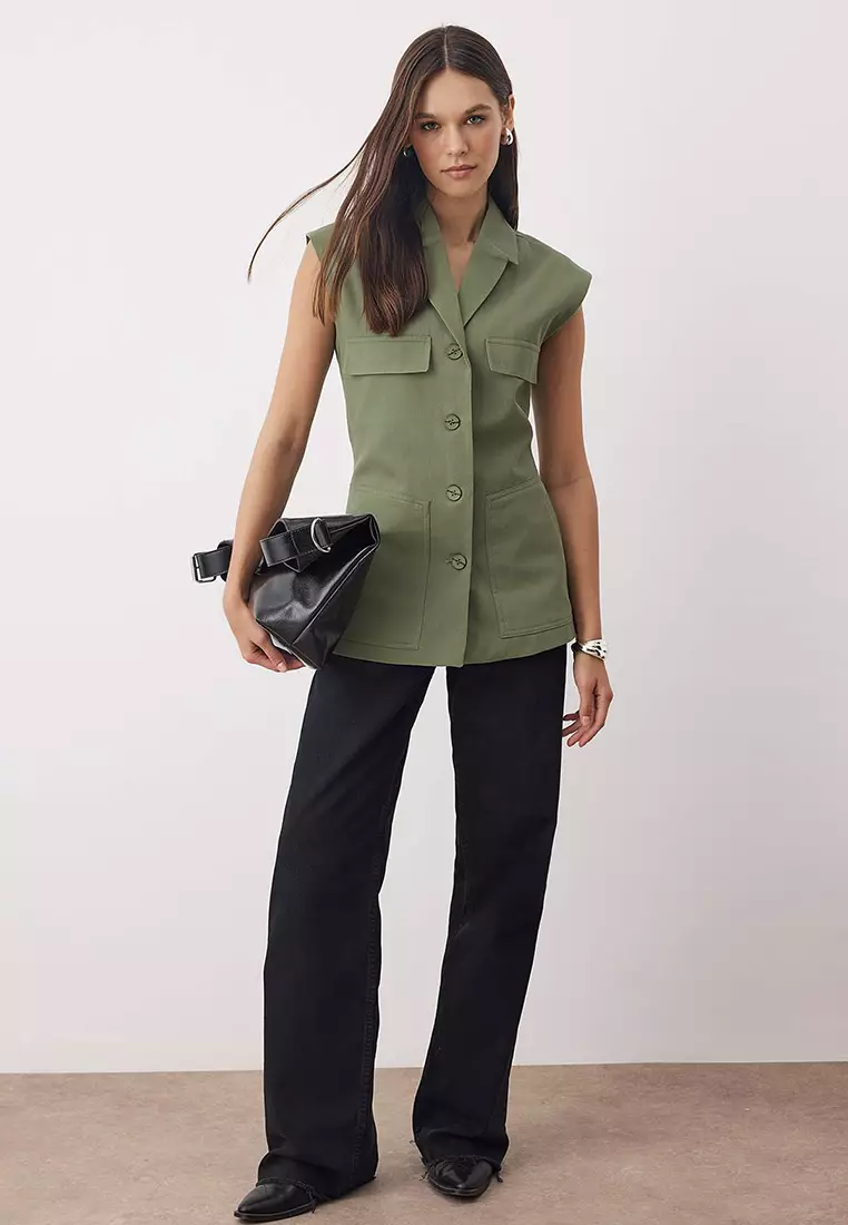 Khaki Regular Gabardine Safari Vest