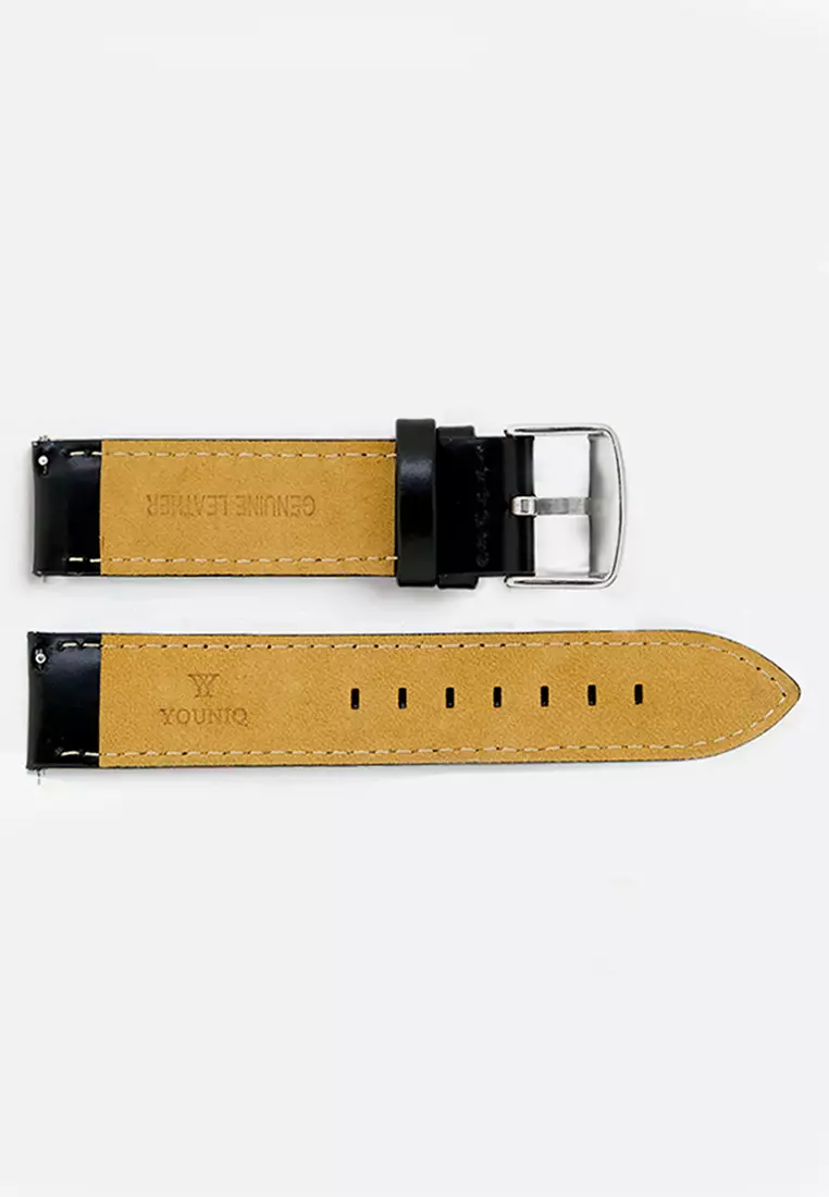YOUNIQ Men Genuine Leather 20 mm Malbec Silver Interchangeable Watch Leather Strap