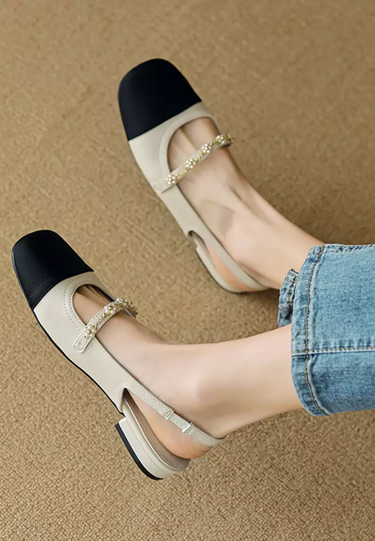 Color-blocked Slingback Mid Heels WW669-1