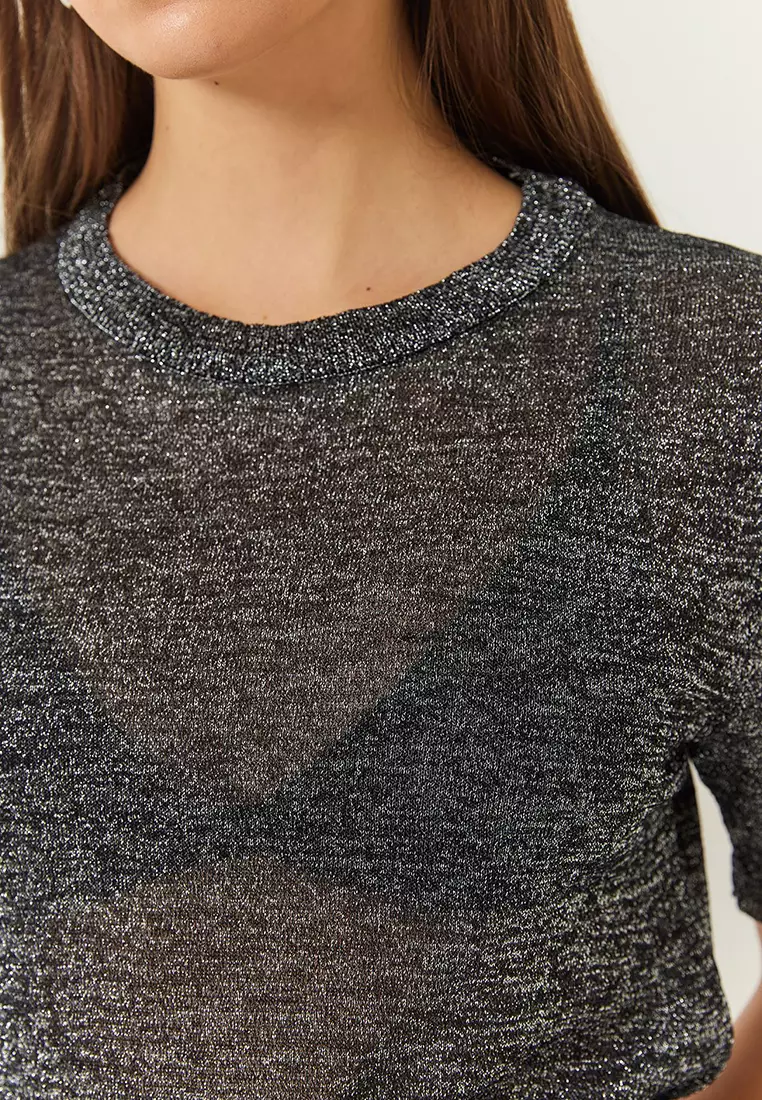 Women's Crew Neck Self-Shiny Short Sleeve T-Shirt 60261443