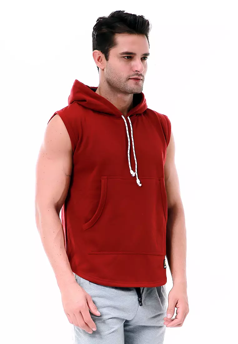Bobby Atasan Kasual Pria Singlet Hoodie Motif Polos Sweater Tanpa Lengan Material Fleece ORIGINAL - Maroon
