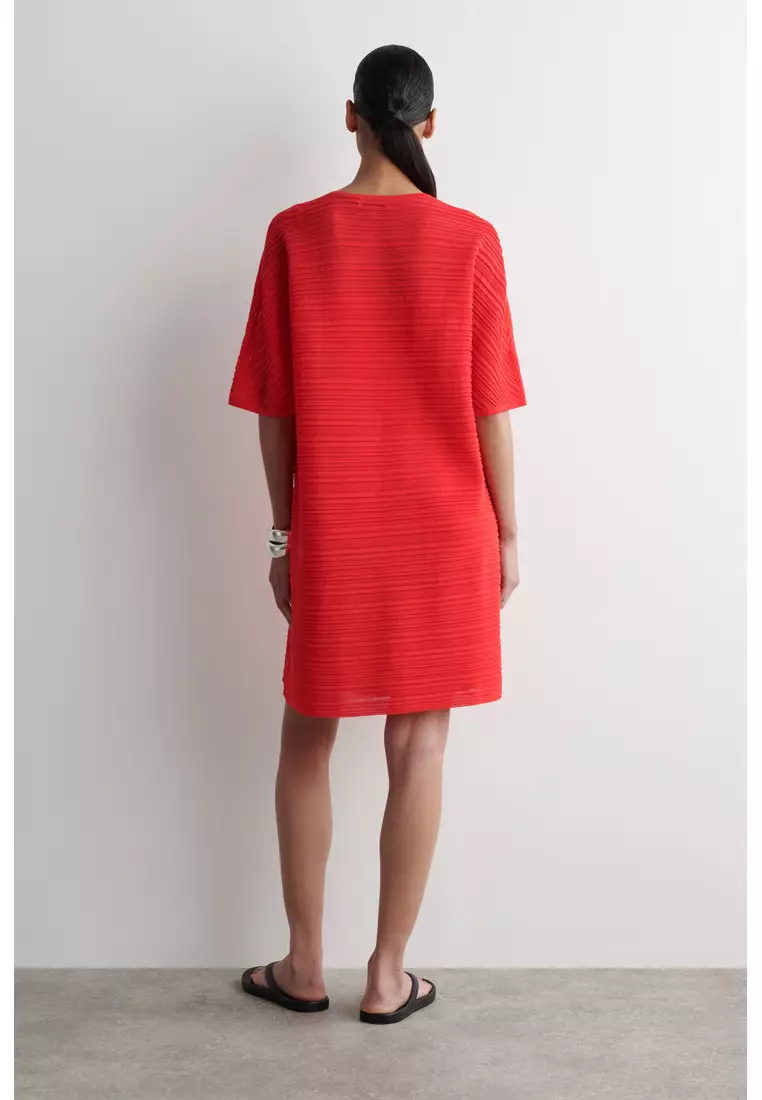 PLEATED KNITTED MINI DRESS