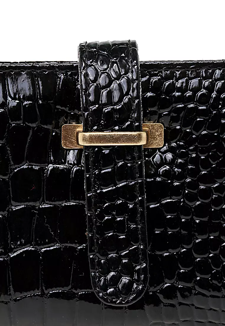 Dompet Kartu Motif Croco Design Casual Card Wallet Wanita - Hitam